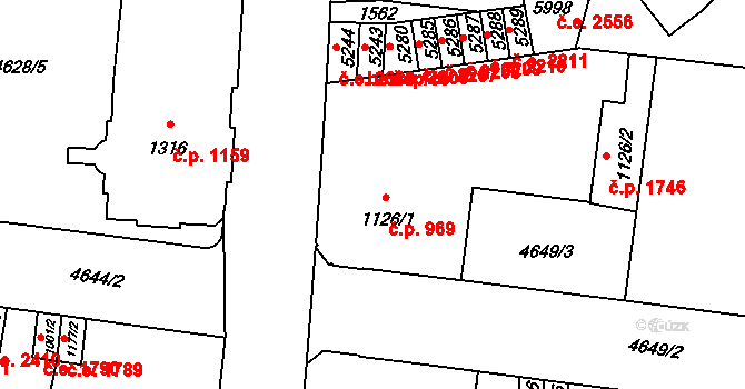 Žatec 969 na parcele st. 1126/1 v KÚ Žatec, Katastrální mapa