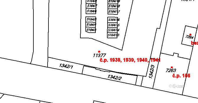 Bílé Předměstí 1938,1939,1940,1941, Pardubice na parcele st. 11377 v KÚ Pardubice, Katastrální mapa