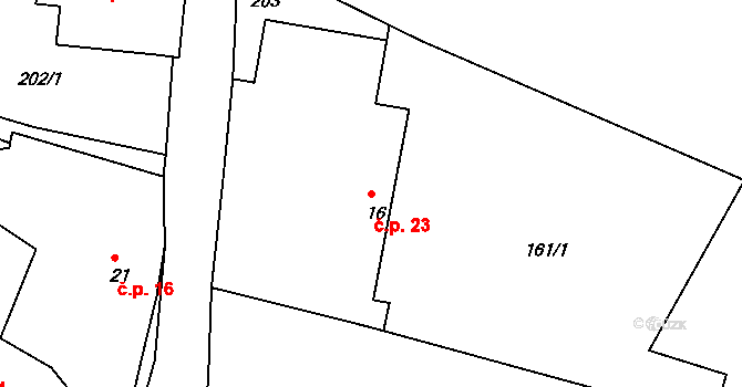 Ježkovice 23, Voděrady na parcele st. 16 v KÚ Ježkovice, Katastrální mapa