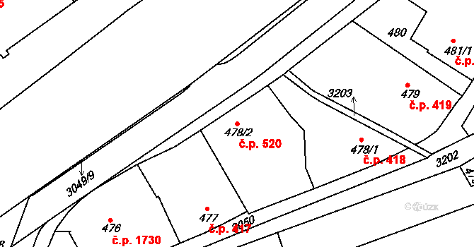 Rychnov nad Kněžnou 520 na parcele st. 478/2 v KÚ Rychnov nad Kněžnou, Katastrální mapa