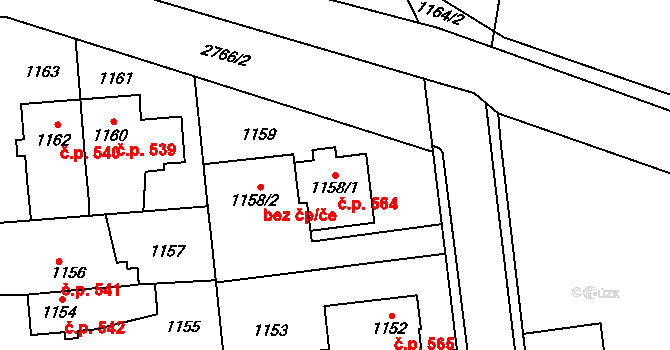 Dobruška 564 na parcele st. 1158/1 v KÚ Dobruška, Katastrální mapa