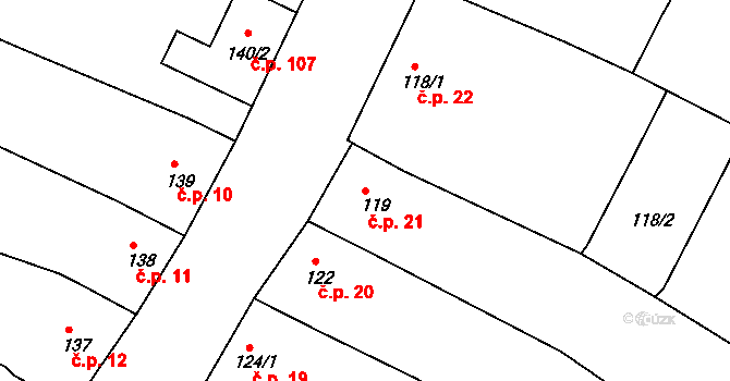 Smolín 21, Pohořelice na parcele st. 119 v KÚ Smolín, Katastrální mapa