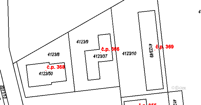 Křečkovice 366, Vyškov na parcele st. 4123/37 v KÚ Vyškov, Katastrální mapa