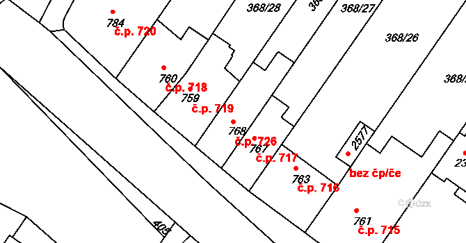 Bystřice pod Hostýnem 726 na parcele st. 768 v KÚ Bystřice pod Hostýnem, Katastrální mapa