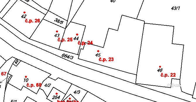 Čunín 23, Konice na parcele st. 45 v KÚ Čunín, Katastrální mapa
