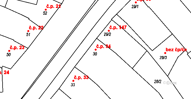 Hrubčice 34 na parcele st. 30 v KÚ Hrubčice, Katastrální mapa