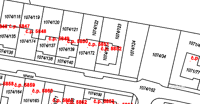 Jihlava 5852 na parcele st. 1074/167 v KÚ Jihlava, Katastrální mapa