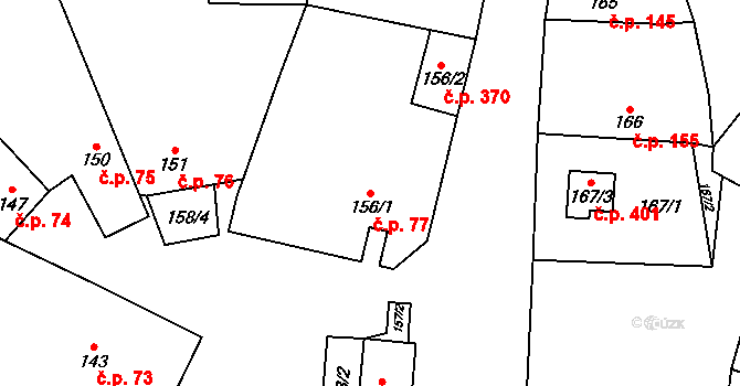 Hodonice 77 na parcele st. 156/1 v KÚ Hodonice, Katastrální mapa