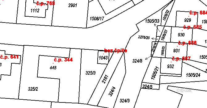 Sobotka 106815598 na parcele st. 1043 v KÚ Sobotka, Katastrální mapa