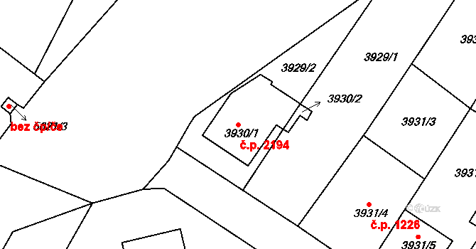 Znojmo 2194 na parcele st. 3930/1 v KÚ Znojmo-město, Katastrální mapa