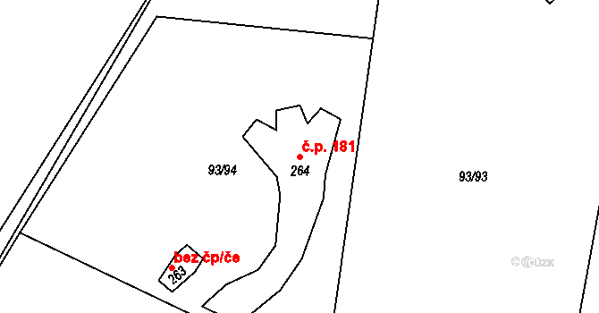Hoděšovice 181, Býšť na parcele st. 264 v KÚ Hoděšovice, Katastrální mapa