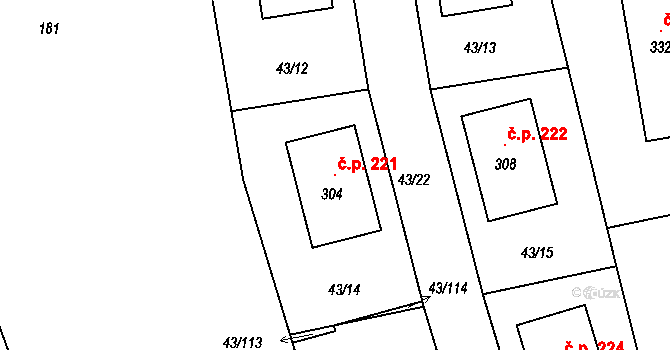 Hradišťko I 221, Veltruby na parcele st. 304 v KÚ Hradišťko I, Katastrální mapa