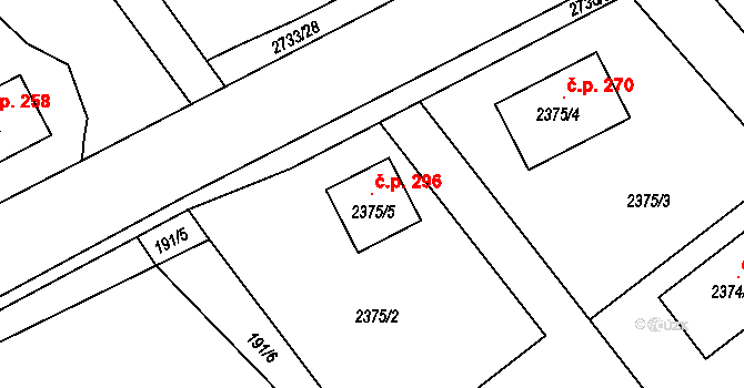 Černovice 296 na parcele st. 2375/5 v KÚ Černovice u Chomutova, Katastrální mapa