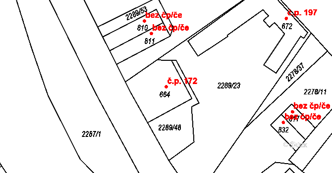 Antonínov 172, Josefův Důl na parcele st. 664 v KÚ Antonínov, Katastrální mapa