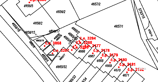 Jihlava 3284 na parcele st. 4665/2 v KÚ Jihlava, Katastrální mapa