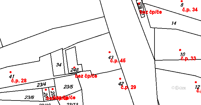 Boseň 45 na parcele st. 43 v KÚ Boseň, Katastrální mapa