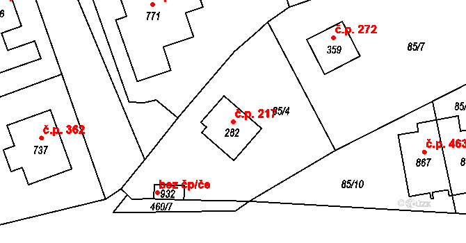 Radošovice 217, Říčany na parcele st. 282 v KÚ Říčany-Radošovice, Katastrální mapa