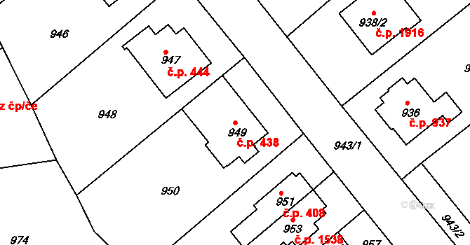 Roztoky 438 na parcele st. 949 v KÚ Roztoky u Prahy, Katastrální mapa