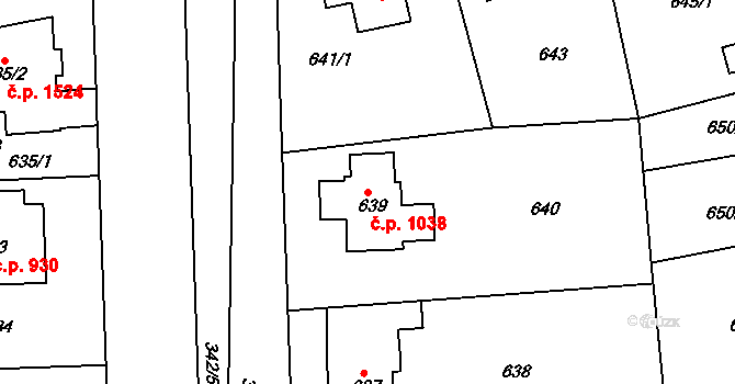 Roztoky 1038 na parcele st. 639 v KÚ Roztoky u Prahy, Katastrální mapa