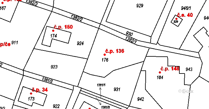 Pihel 136, Nový Bor na parcele st. 176 v KÚ Pihel, Katastrální mapa