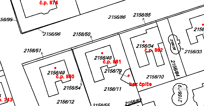 Lužice 861 na parcele st. 2156/48 v KÚ Lužice u Hodonína, Katastrální mapa