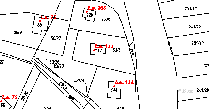 Rounek 133, Vyskytná nad Jihlavou na parcele st. 116 v KÚ Rounek, Katastrální mapa