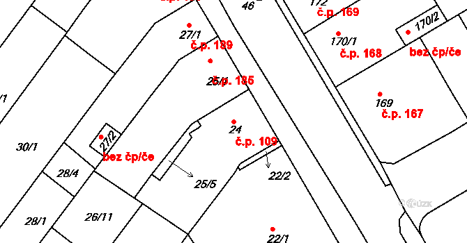 Rousínov 109 na parcele st. 24 v KÚ Rousínov u Vyškova, Katastrální mapa