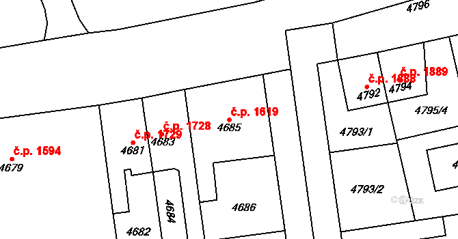 Kročehlavy 1619, Kladno na parcele st. 4685 v KÚ Kročehlavy, Katastrální mapa