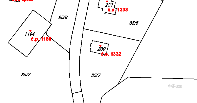 Ládví 1332, Kamenice na parcele st. 230 v KÚ Ládví, Katastrální mapa