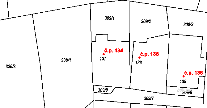Plavsko 134 na parcele st. 137 v KÚ Plavsko, Katastrální mapa