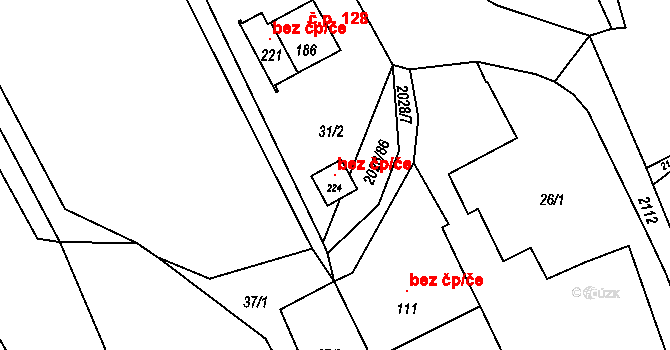 Velké Meziříčí 146928598 na parcele st. 224 v KÚ Olší nad Oslavou, Katastrální mapa