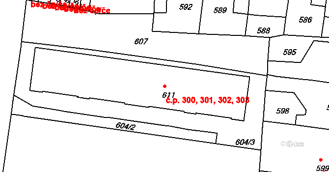 Děčín III-Staré Město 300,301,302,303, Děčín na parcele st. 611 v KÚ Děčín-Staré Město, Katastrální mapa