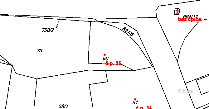 Lubno 25, Nechanice na parcele st. 50 v KÚ Lubno u Nechanic, Katastrální mapa