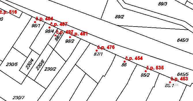 Chvalčov 476 na parcele st. 87/1 v KÚ Chvalčova Lhota, Katastrální mapa