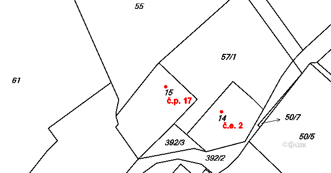Kardavec 17, Hluboš na parcele st. 15 v KÚ Kardavec, Katastrální mapa