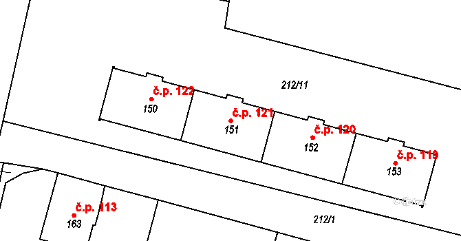 Libotenice 121 na parcele st. 151 v KÚ Libotenice, Katastrální mapa