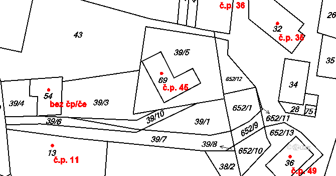 Kal 45, Pecka na parcele st. 69 v KÚ Kal, Katastrální mapa
