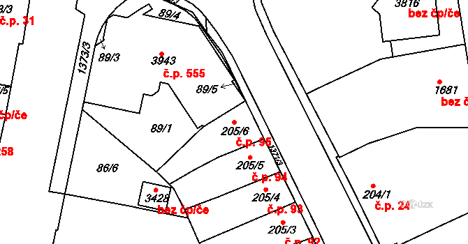 Holínské Předměstí 95, Jičín na parcele st. 205/6 v KÚ Jičín, Katastrální mapa