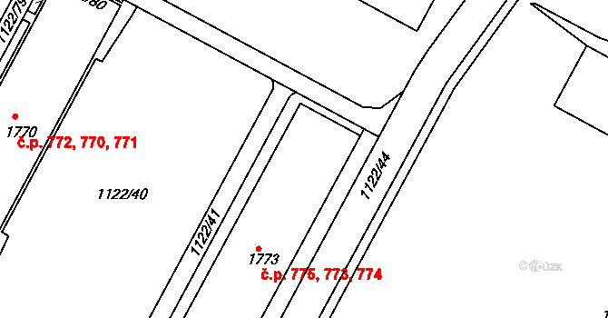 Valdické Předměstí 773,774,775, Jičín na parcele st. 1773 v KÚ Jičín, Katastrální mapa