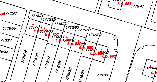Miřetice u Klášterce nad Ohří 630, Klášterec nad Ohří na parcele st. 1716/9 v KÚ Miřetice u Klášterce nad Ohří, Katastrální mapa
