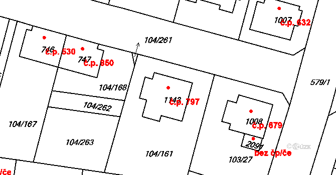 Podklášteří 797, Třebíč na parcele st. 1143 v KÚ Podklášteří, Katastrální mapa
