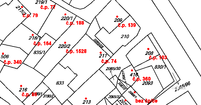 Mařatice 74, Uherské Hradiště na parcele st. 211 v KÚ Mařatice, Katastrální mapa