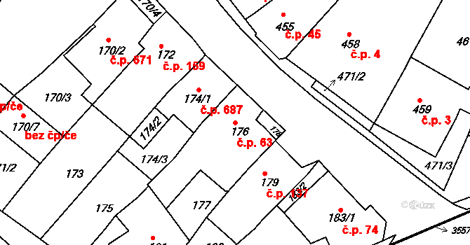 Bosonohy 63, Brno na parcele st. 176 v KÚ Bosonohy, Katastrální mapa