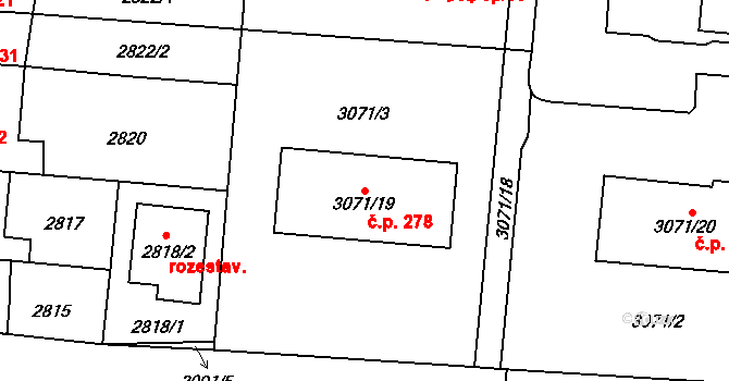 Líšeň 278, Brno na parcele st. 3071/19 v KÚ Líšeň, Katastrální mapa