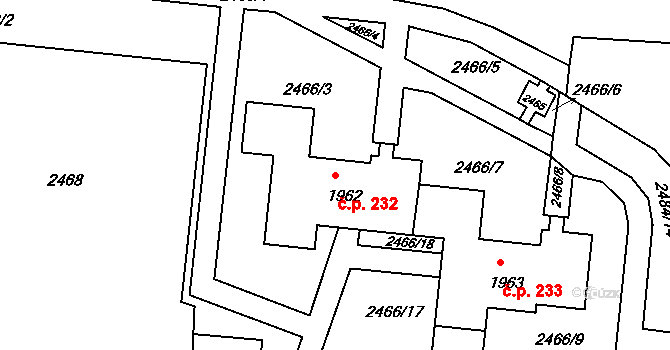 Starý Lískovec 232, Brno na parcele st. 1962 v KÚ Starý Lískovec, Katastrální mapa