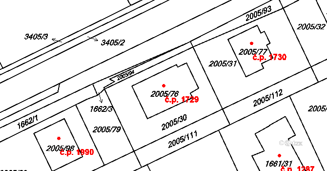 Pelhřimov 1729 na parcele st. 2005/76 v KÚ Pelhřimov, Katastrální mapa