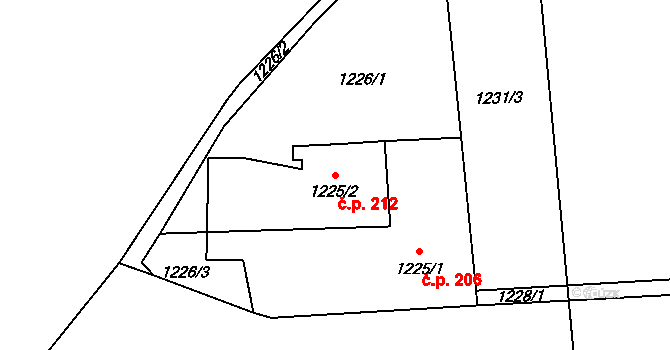 Řepiště 212 na parcele st. 1225/2 v KÚ Řepiště, Katastrální mapa