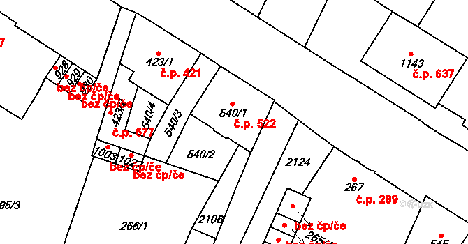 Mariánské Lázně 522 na parcele st. 540/1 v KÚ Mariánské Lázně, Katastrální mapa