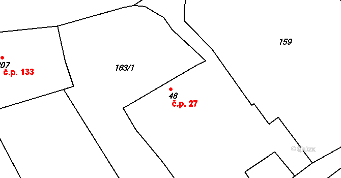 Kvasiny 27 na parcele st. 48 v KÚ Kvasiny, Katastrální mapa