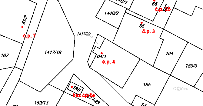 Bor 4, Suchdol nad Lužnicí na parcele st. 64/1 v KÚ Bor, Katastrální mapa
